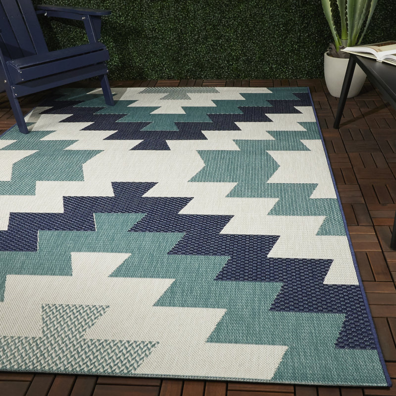 Sol 72 Outdoor™ Tuscany Teal/Ivory/Navy Indoor / Outdoor Rug & Reviews
